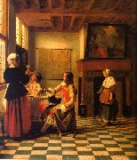 Pieter de Hooch Woman Drinking with Two Men and a Maidservant oil painting